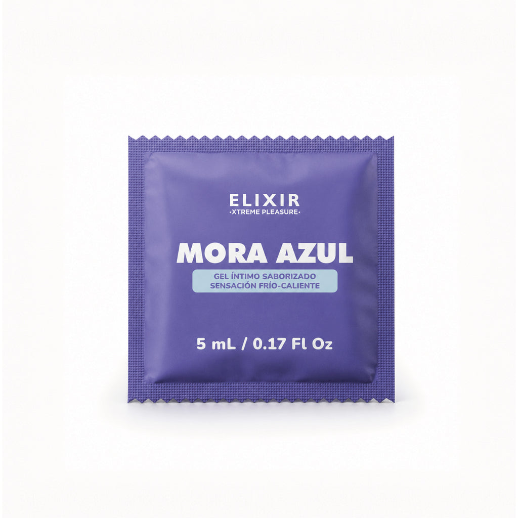 Elixir lubricante saborizado mora azul, sachet individual de 5 ml