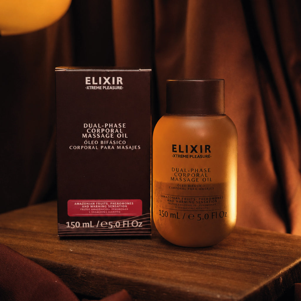 Elixir aceite bifásico para masajes en ambiente cálido