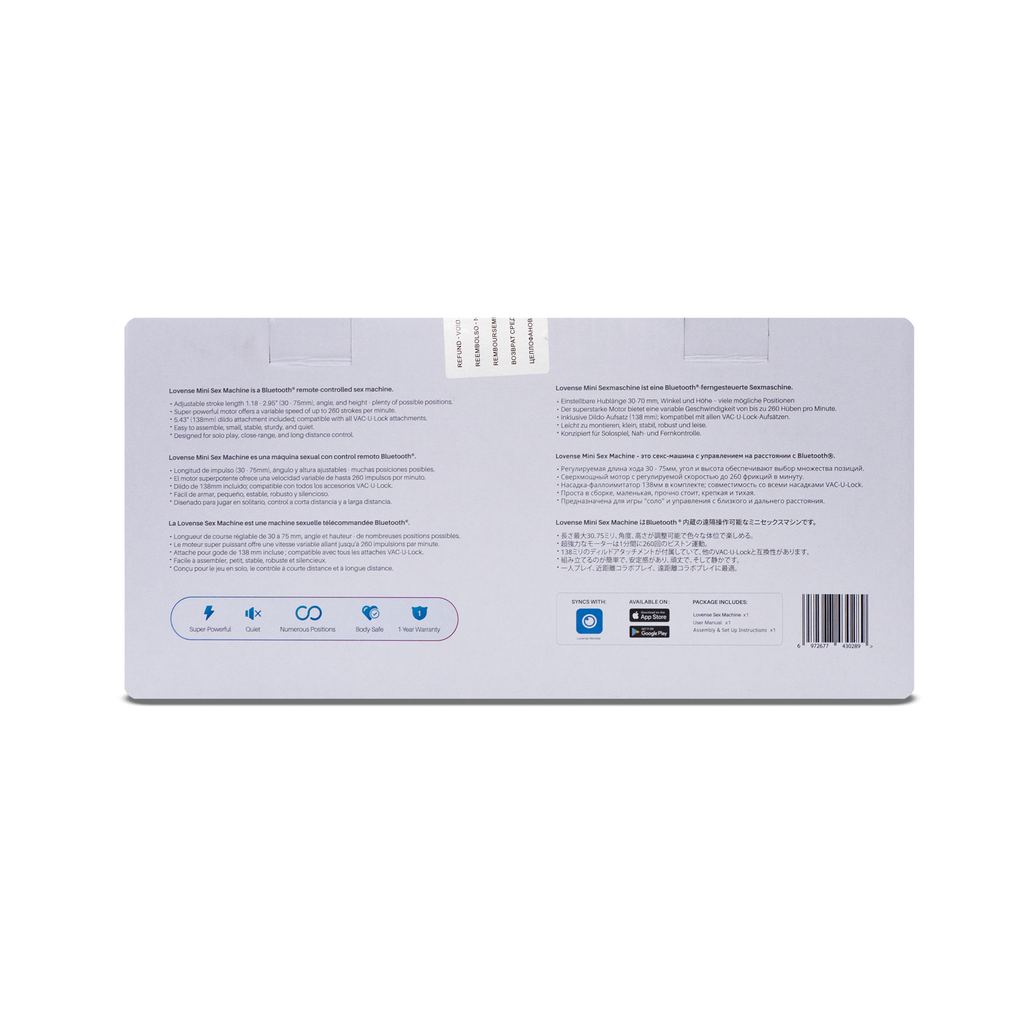 Reverso de la caja de la Lovense Mini Sex Machine