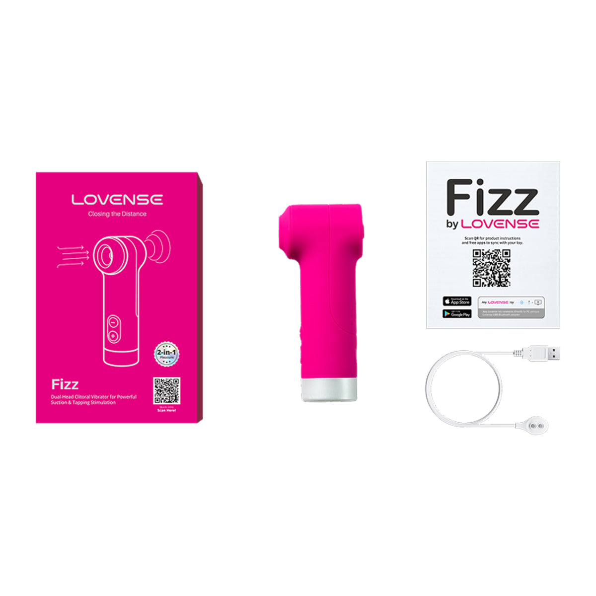 Contenido de la caja del Lovense Fizz con cable de carga
