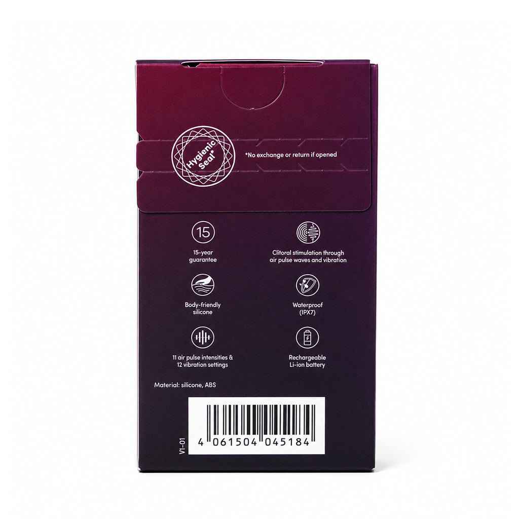 Reverso de la caja del Satisfyer Orca con sus características