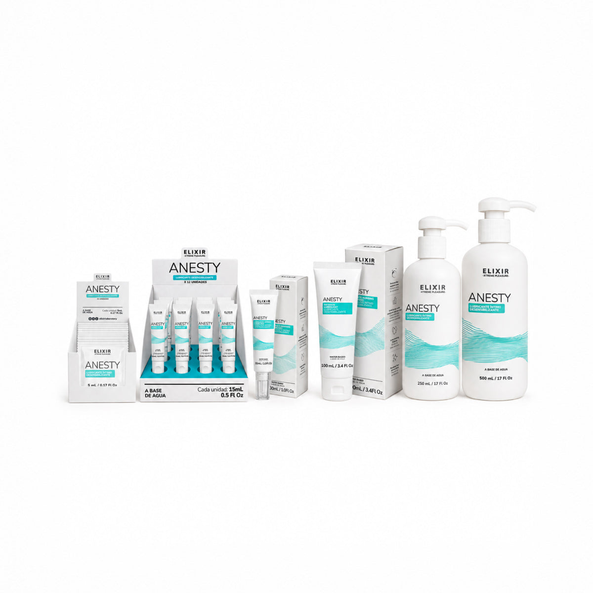 Línea completa Elixir Anesty, lubricante anal desensibilizante
